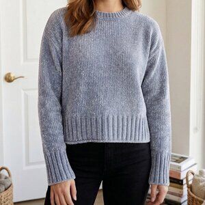 New Cynthia Rowley Icy Blue Soft Chunky Chenille Cozy Sweater